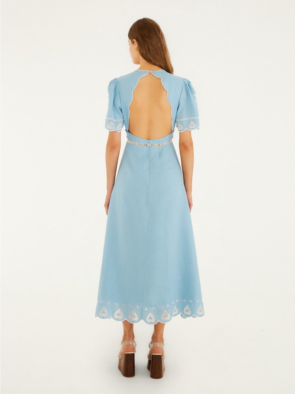 Farm Rio Light Blue Embroiderede Midi Dress - Picture 5 of 11